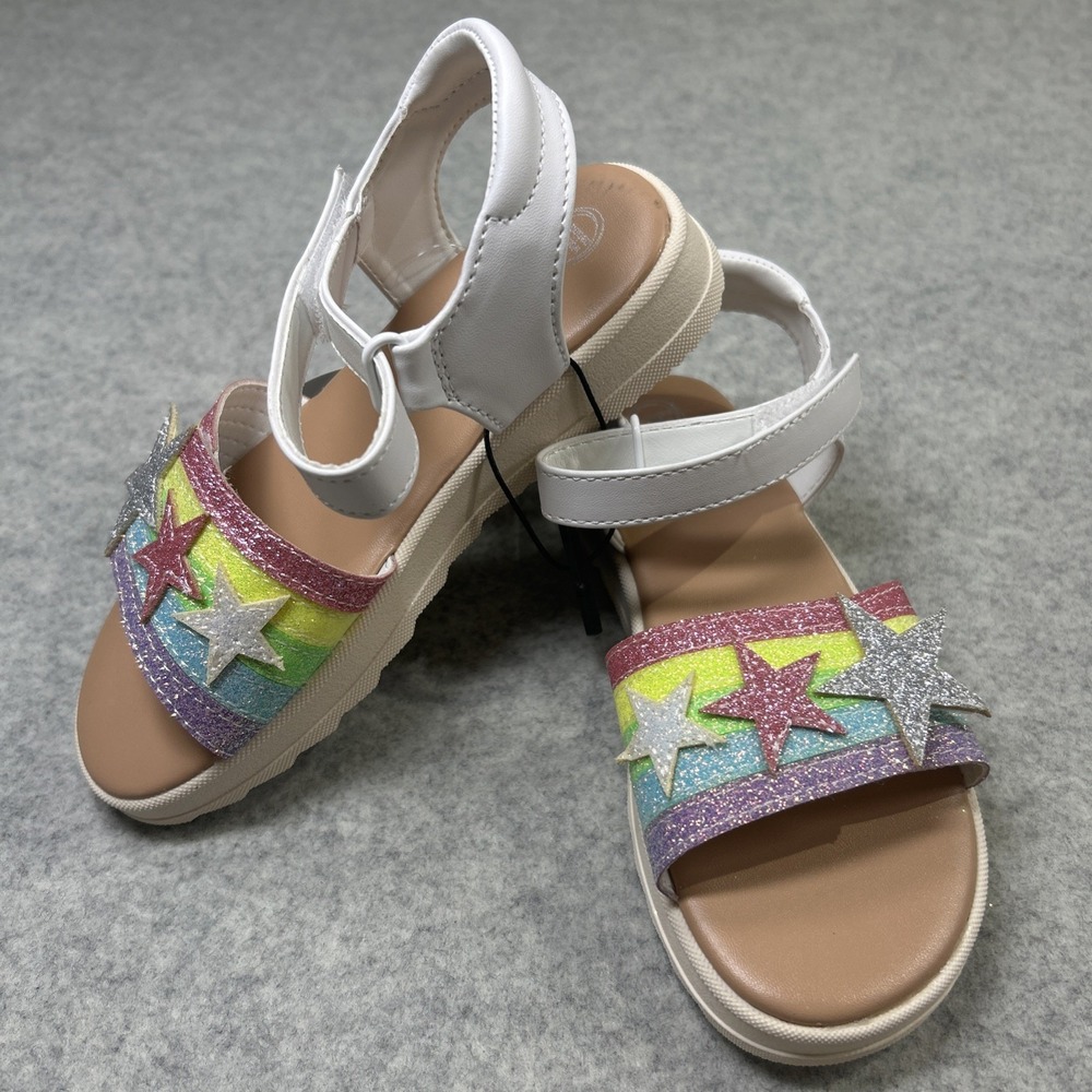 Wonder Nation Toddler Girls White Sandals Rainbow Stars Size 11 Adjustable NWT